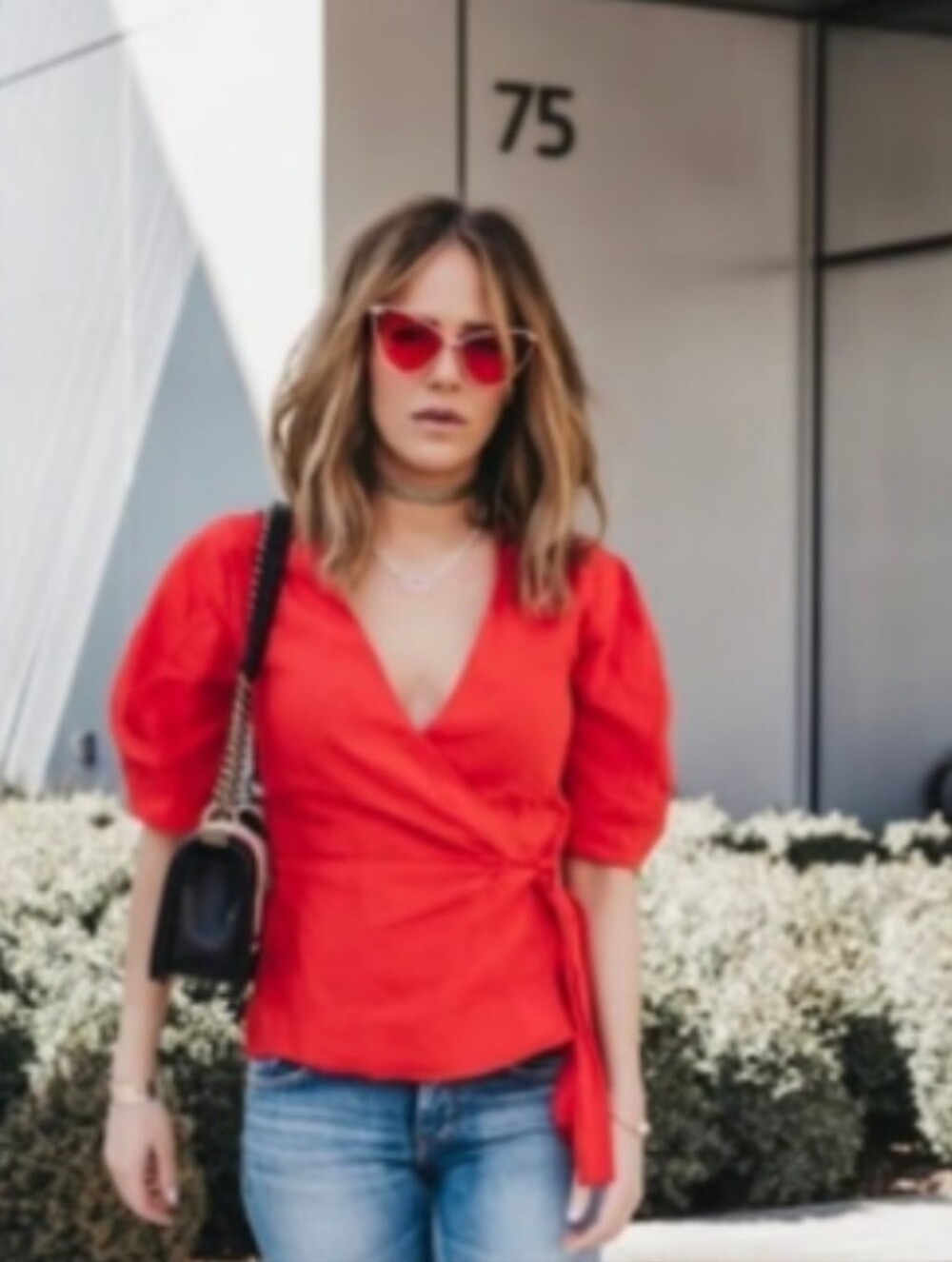 Zara Red Wrap Puff-Sleeve Blouse
